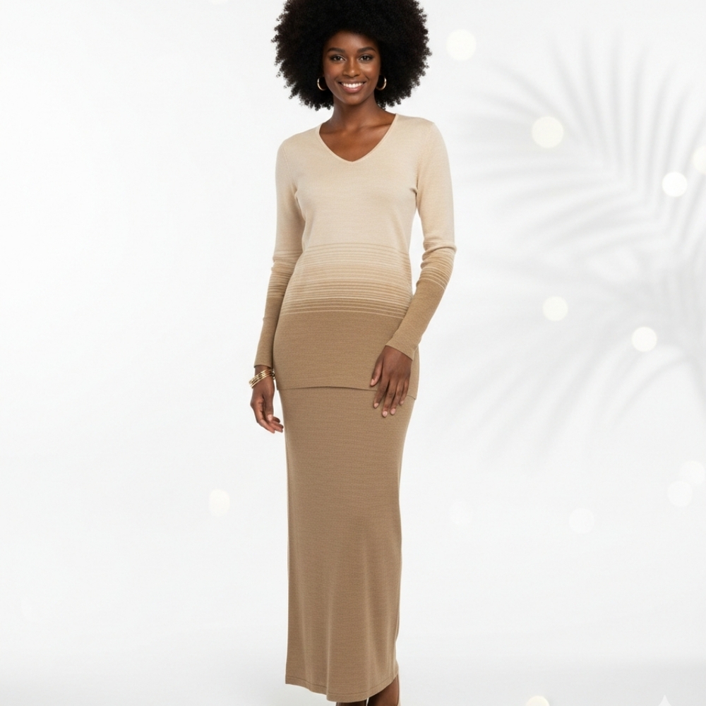 ESCADA womens 42/S  gold & creme maxi long sleeve  skirt set